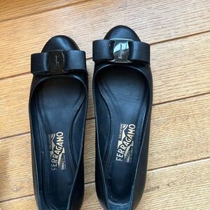 Salvatore Ferragamo Black Flats with Bow Detail